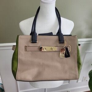 Coach‎ Swagger Carryall Tote Bag Colorblock Pebbled Leather Gold Hardware